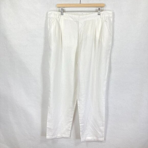 Garnet Hill 100% Linen Pleat Detail Trouser Pant White Size 18 - Picture 3 of 9